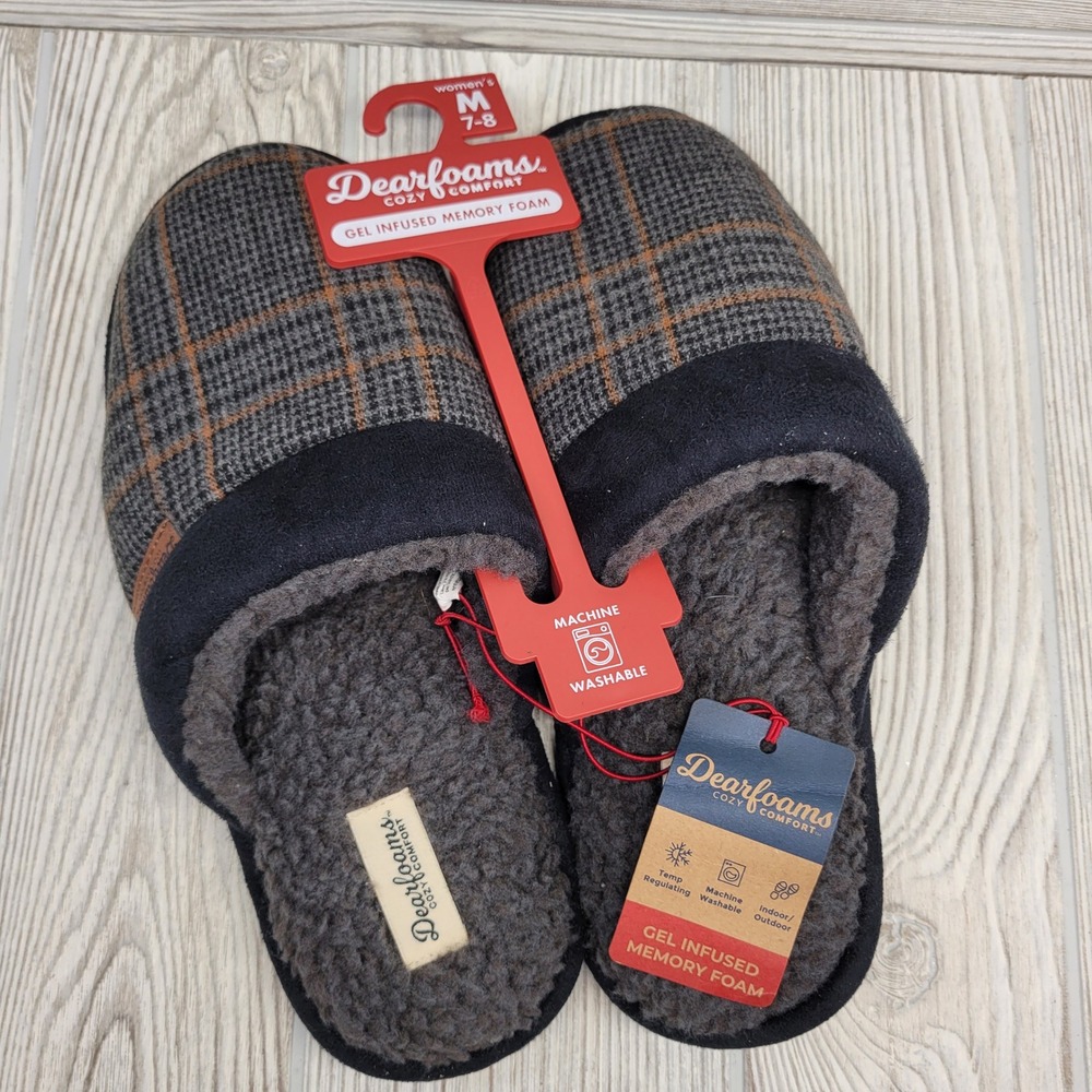 Dearfoams Cozy Comfort Memory Foam Womens Slippers Slip Slide Mule Sherpa 7-8 - Picture 2 of 7